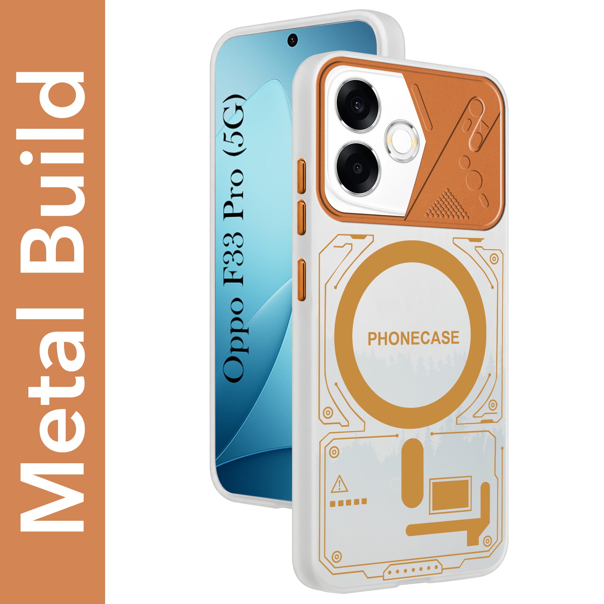 For Oppo F33 Pro 5G Metallic Back Cover Case (Metallic Camera Protection & Buttons | Translucent Milky Shade | Hard Polycarbonate)
