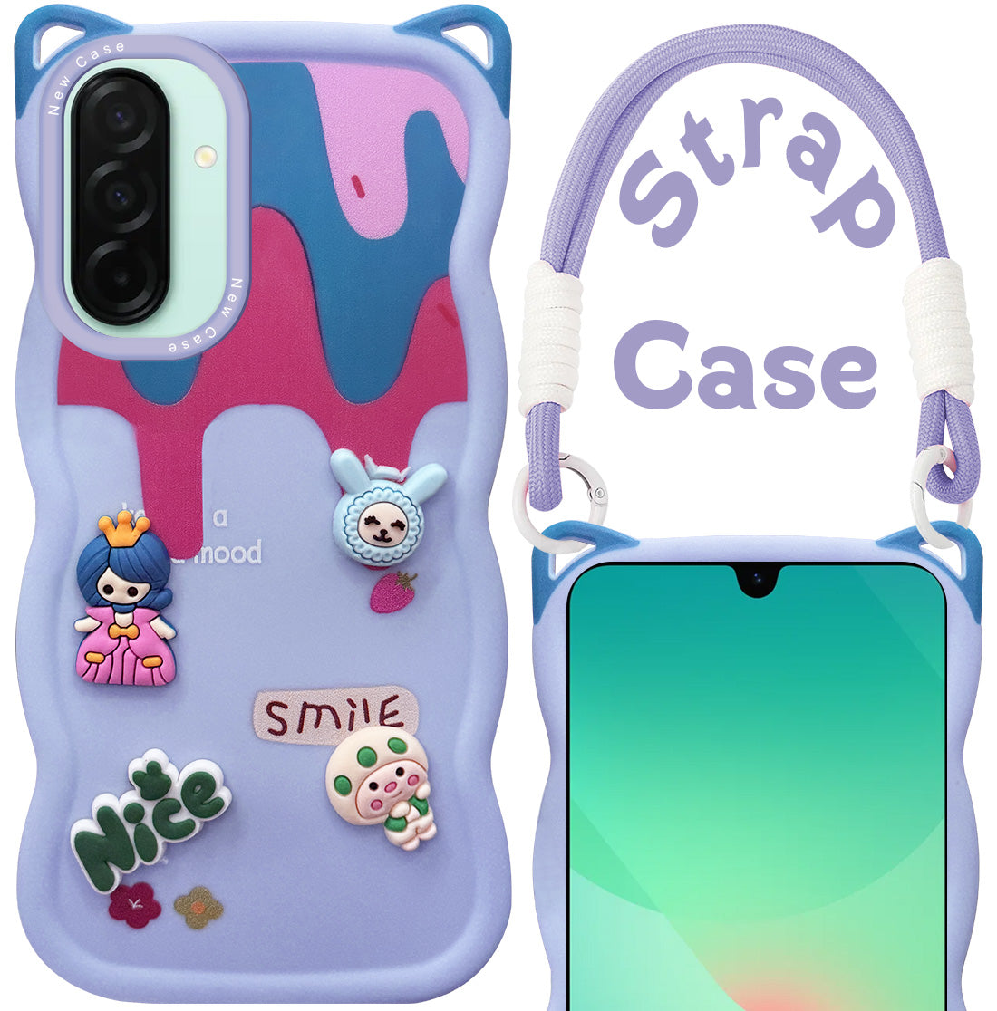 For Samsung Galaxy A26 5G Back Case Cover Strap(3D embossed Figures | Strap Holder | 360* Soft Cushion with Camera Bump)