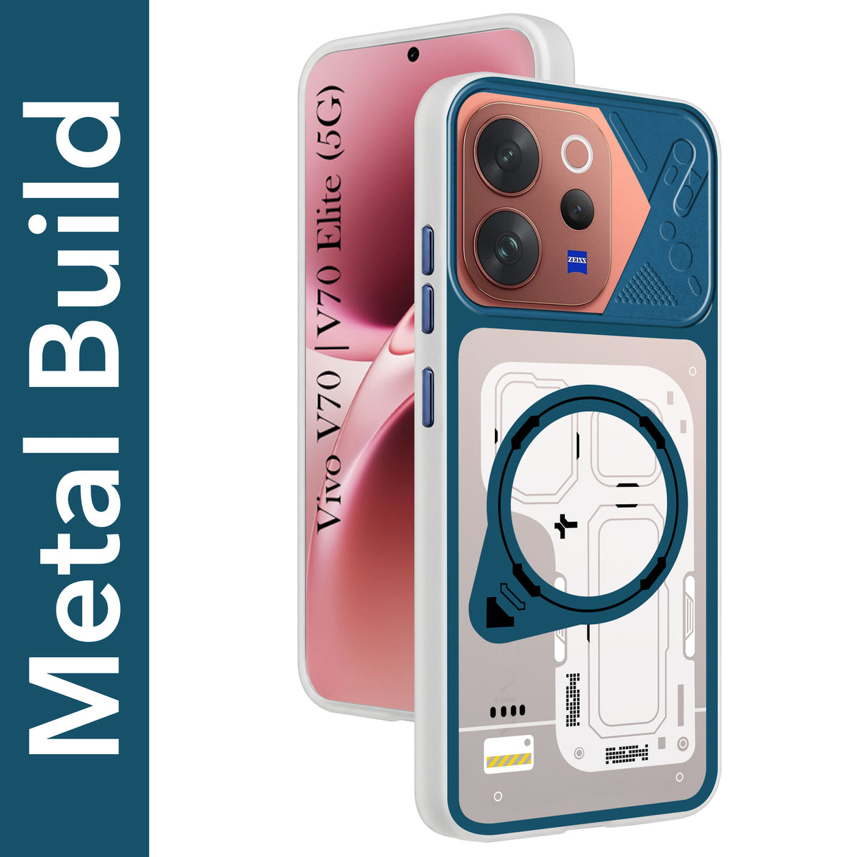 For Vivo V70 | Vivo V70 Elite 5G Metallic Back Cover Case (Metallic Camera Protection & Buttons | Translucent Milky Shade | Hard Polycarbonate)