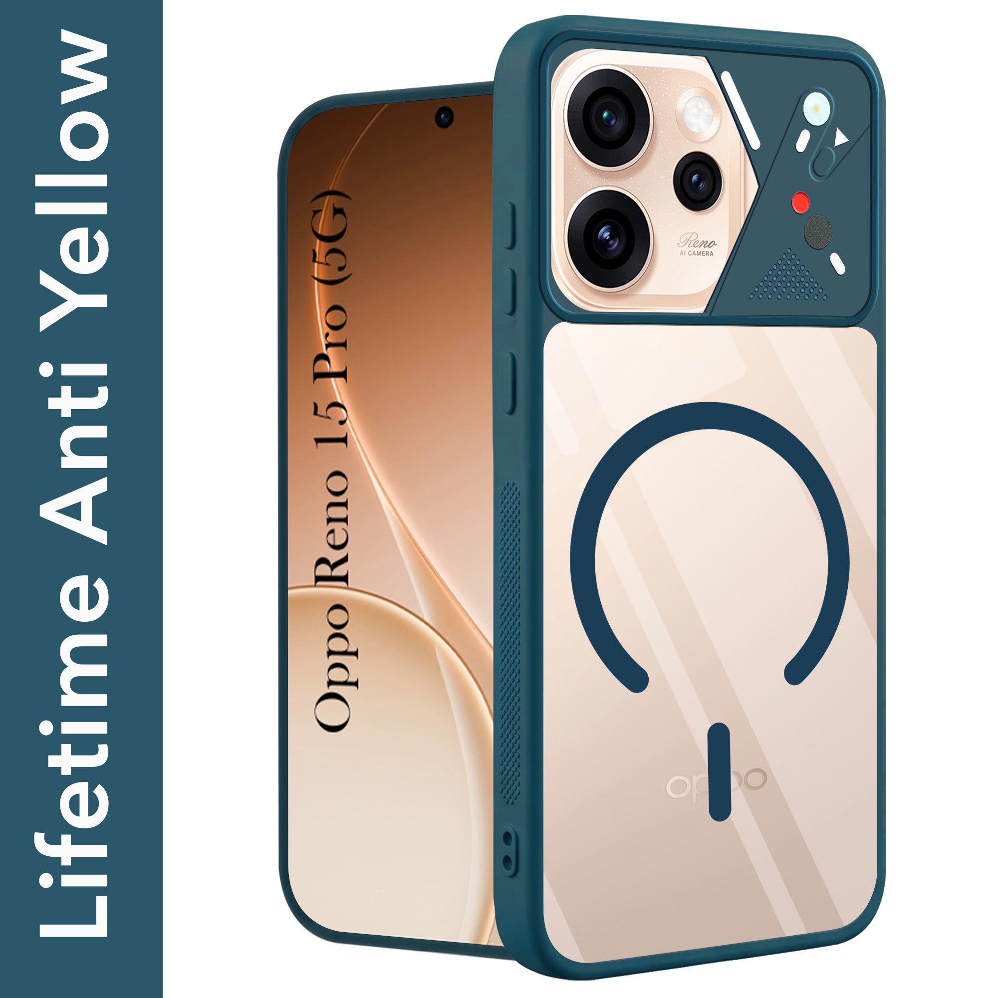 For Oppo Reno15 Pro 5G | Oppo Reno 15 Pro 5G Back Cover Case Lifetime Anti-Yellow Clear (Camera Protection | Side Grip | Wireless MagSafe Compatible)