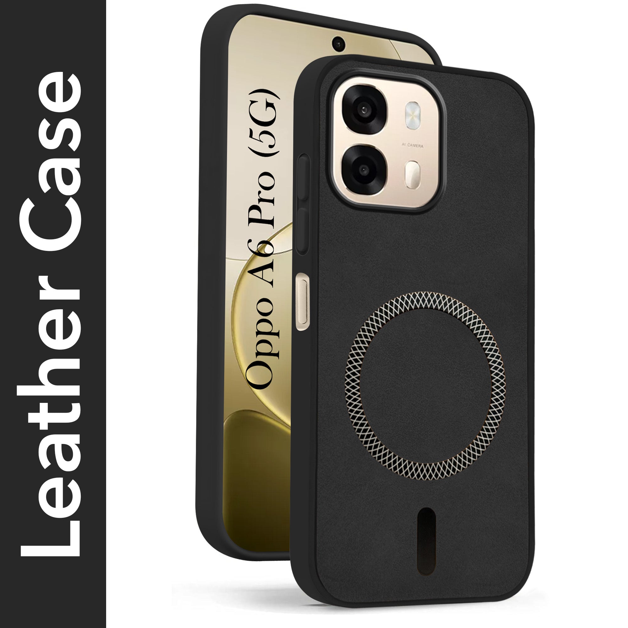 For Oppo A6 Pro Back Cover Case Leather Finish (MagSafe Compatible Wireless Charging | Soft Touch | Camera Bump Protection)