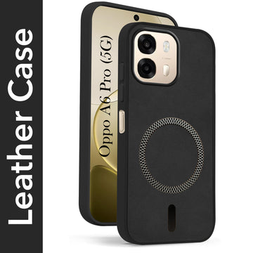 For Oppo A6 Pro Back Cover Case Leather Finish (MagSafe Compatible Wireless Charging | Soft Touch | Camera Bump Protection)