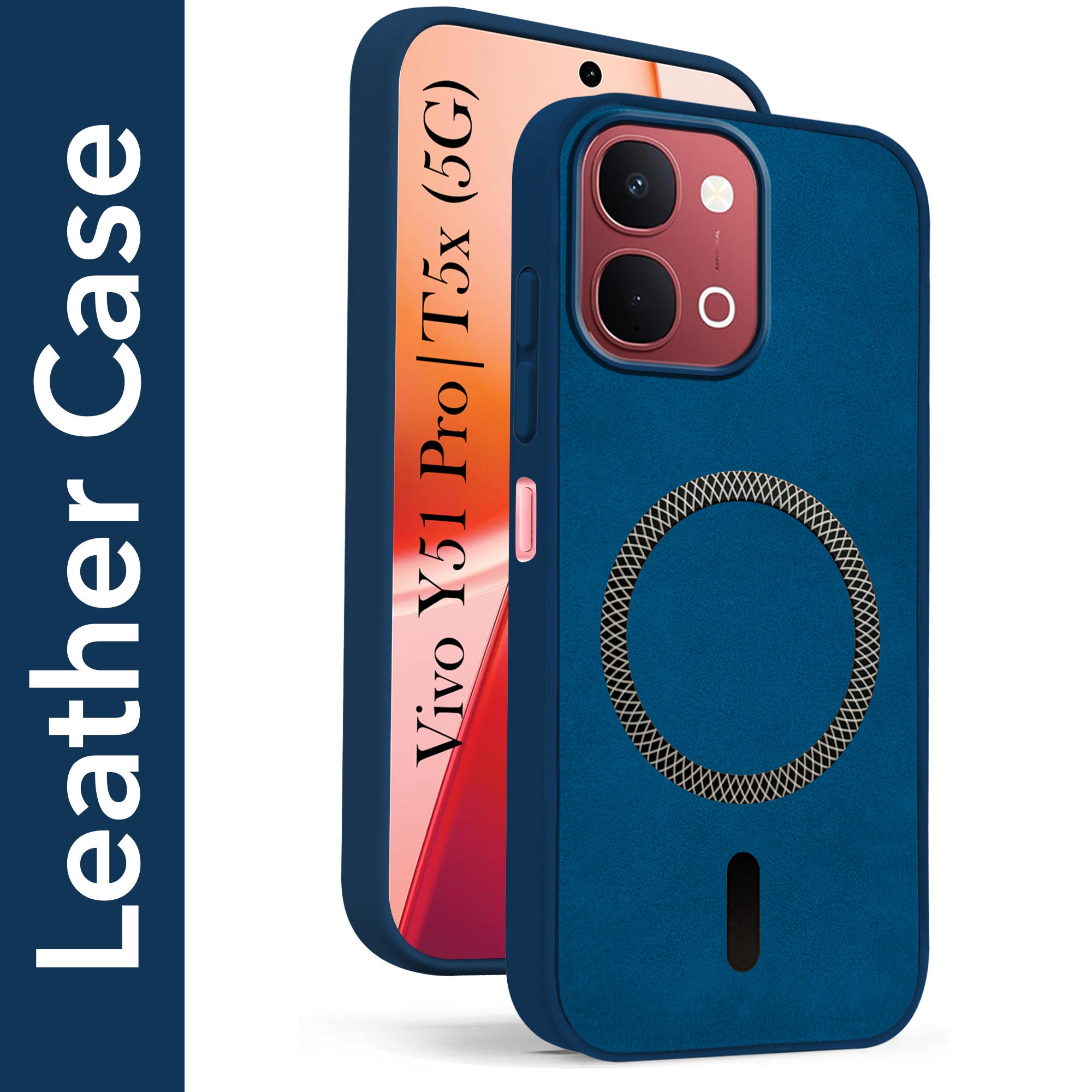 For Vivo Y51 Pro 5G | Vivo T5x Back Cover Case Leather Finish (MagSafe Compatible Wireless Charging | Soft Touch | Camera Bump Protection)