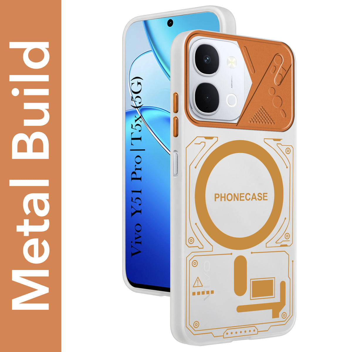 For Vivo Y51 Pro 5G | Vivo T5x Metallic Back Cover Case (Metallic Camera Protection & Buttons | Translucent Milky Shade | Hard Polycarbonate)