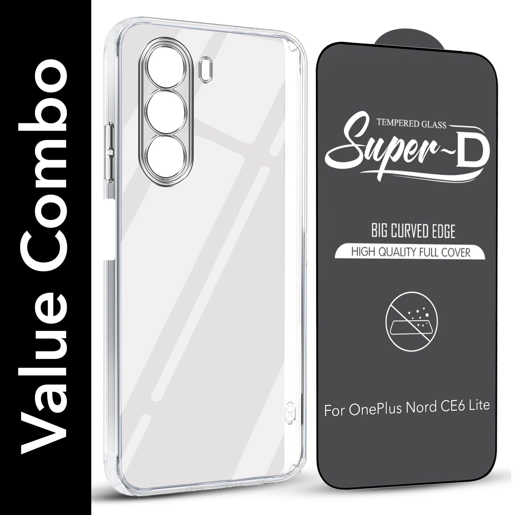 For OnePlus Nord CE 6 Lite Combo with Back Cover and 9H Tempered Glass (Lifetime Anti-Yellow | Sleek Hard Crystal | Oleophobic Coating Screen Glass)