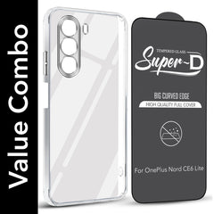 For OnePlus Nord CE 6 Lite Combo with Back Cover and 9H Tempered Glass (Lifetime Anti-Yellow | Sleek Hard Crystal | Oleophobic Coating Screen Glass)