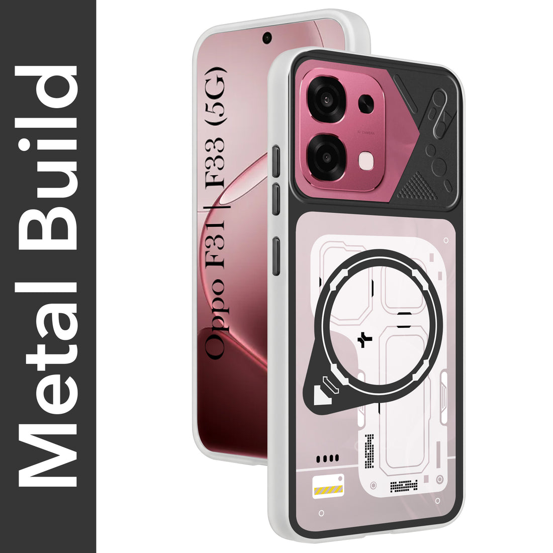 For Oppo F31 5G | Oppo F33 5G Metallic Back Cover Case (Metallic Camera Protection & Buttons | Translucent Milky Shade | Hard Polycarbonate)
