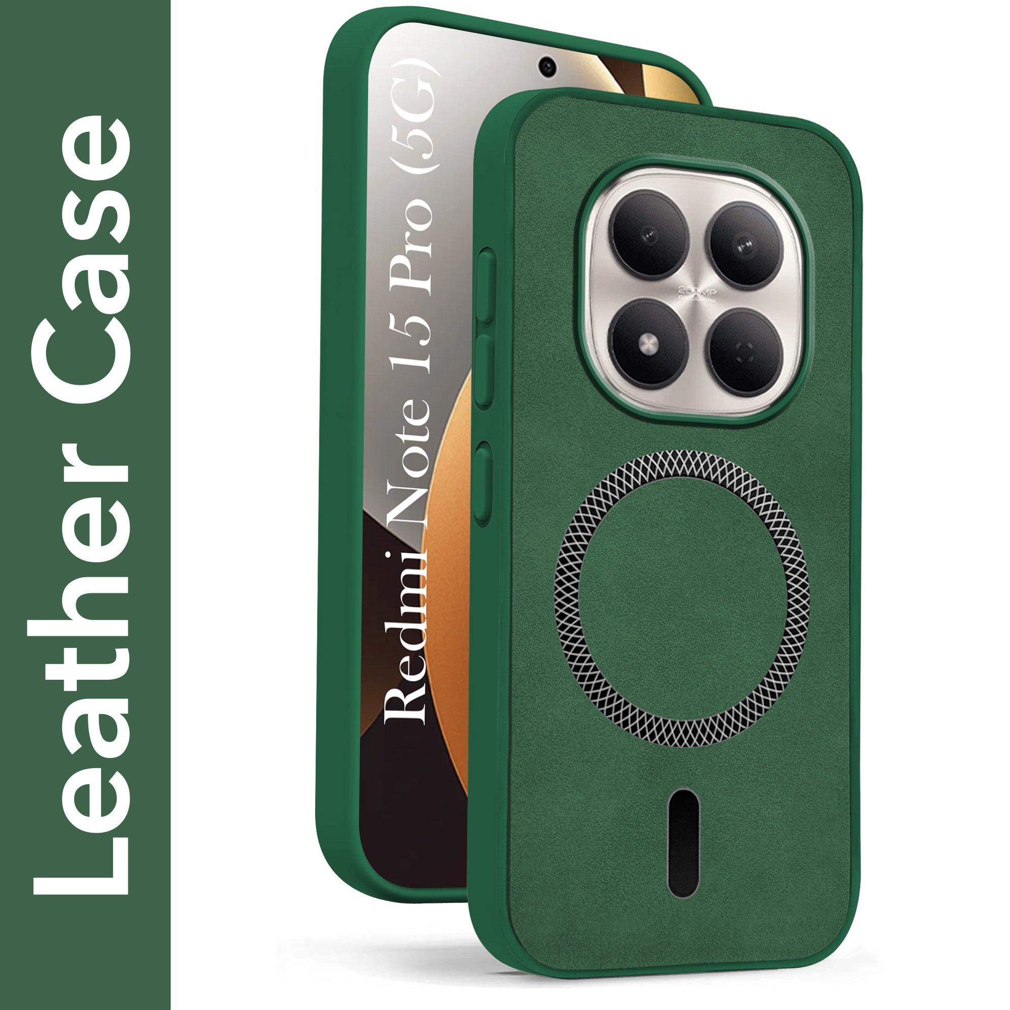 For Xiaomi Redmi Note 15 Pro 5G Back Cover Case Leather Finish (MagSafe Compatible Wireless Charging | Soft Touch | Camera Bump Protection)