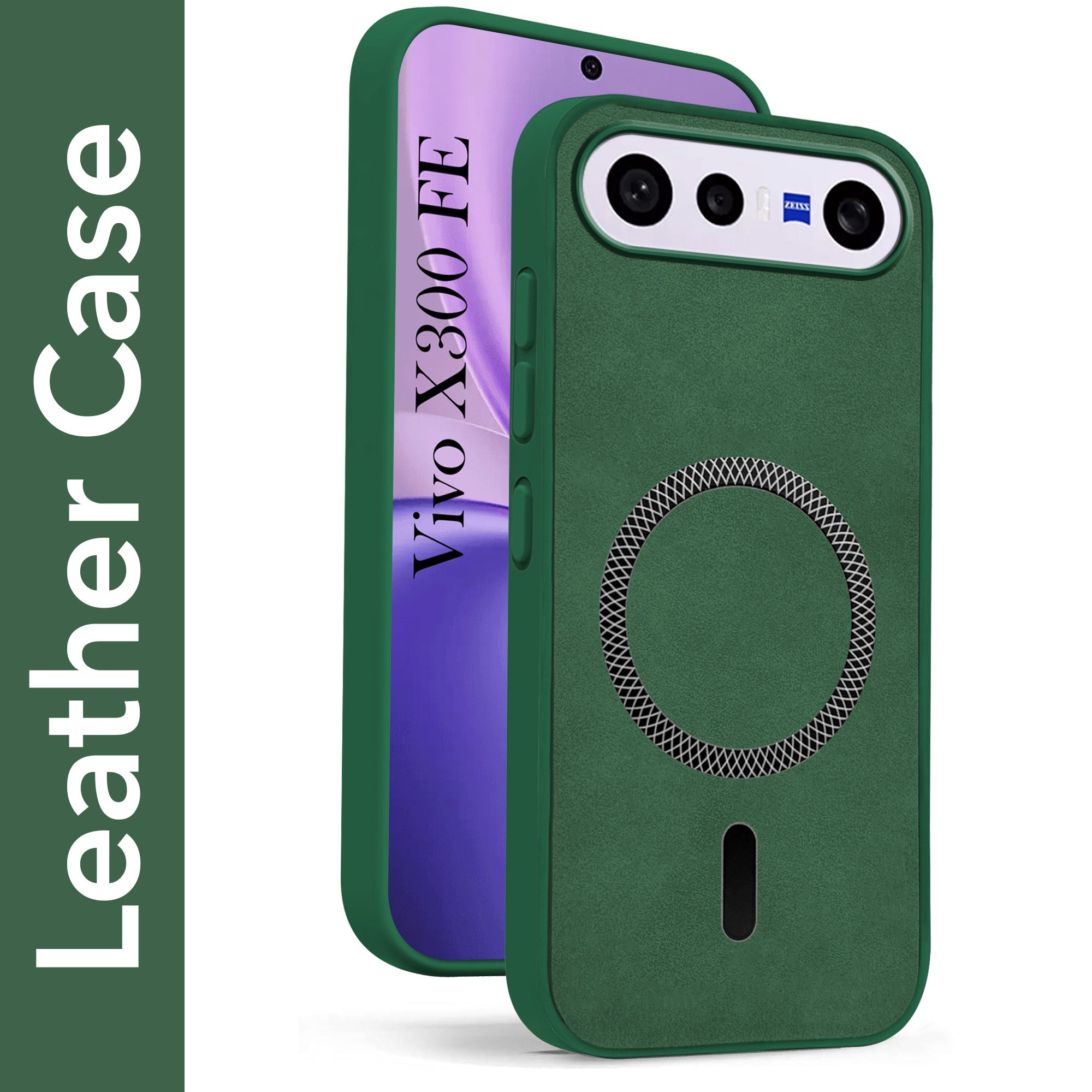 For Vivo X300 FE Back Cover Case Leather Finish (MagSafe Compatible Wireless Charging | Soft Touch | Camera Bump Protection)