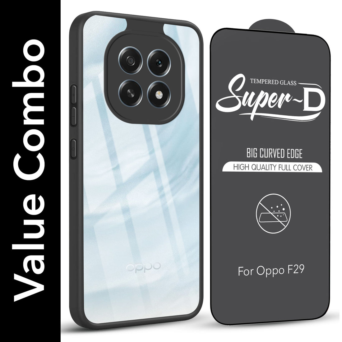 For Oppo F29 Combo with Back Cover and 9H Tempered Glass (Lifetime Anti-Yellow | Crystal Clear Shockproof | Oleophobic Coating Screen Glass)