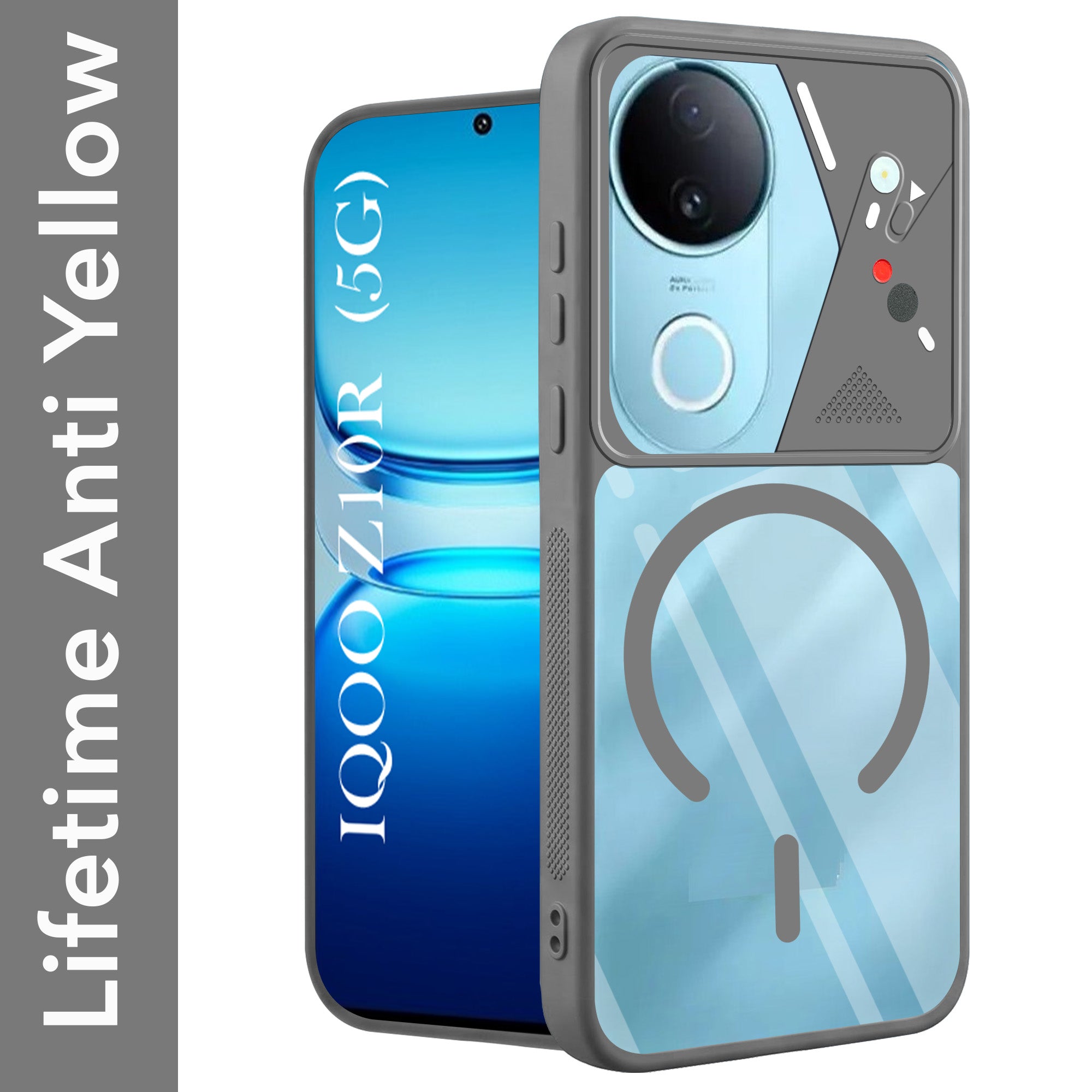 For Vivo iQOO Z10R Back Cover Case Lifetime Anti-Yellow Clear (Camera Protection | Side Grip | Wireless MagSafe Compatible)