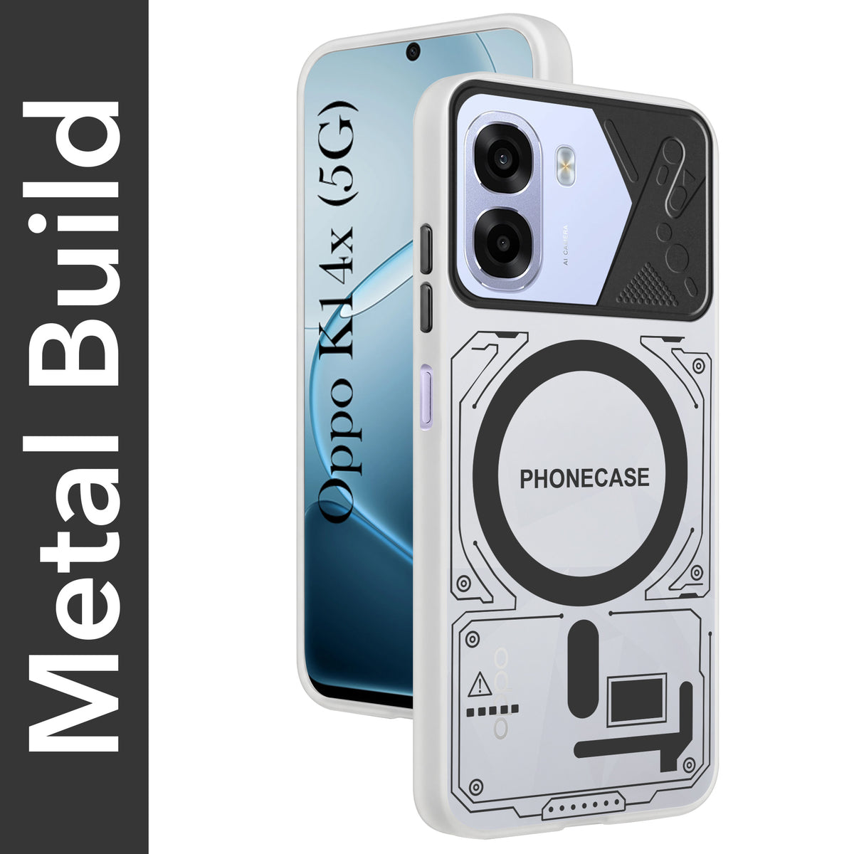 For Oppo K14x 5G Metallic Back Cover Case (Metallic Camera Protection & Buttons | Translucent Milky Shade | Hard Polycarbonate)