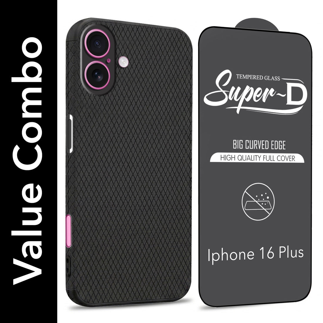 For Apple iPhone 16 Plus Combo with Back Cover and 9H Tempered Glass (Liquid Silicone | Camera Protection | Oleophobic Coating Screen Glass)