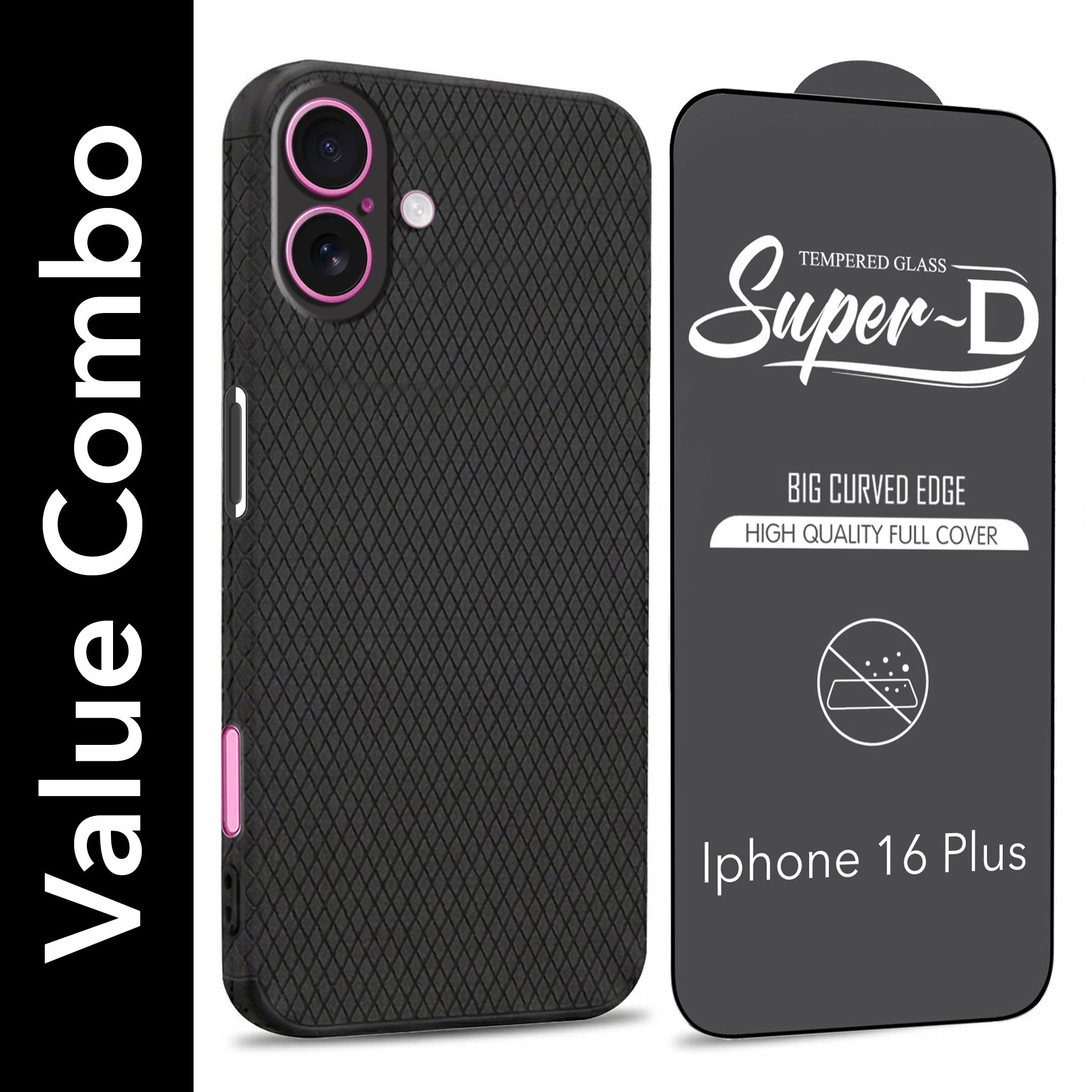 For Apple iPhone 16 Plus Combo with Back Cover and 9H Tempered Glass (Liquid Silicone | Camera Protection | Oleophobic Coating Screen Glass)