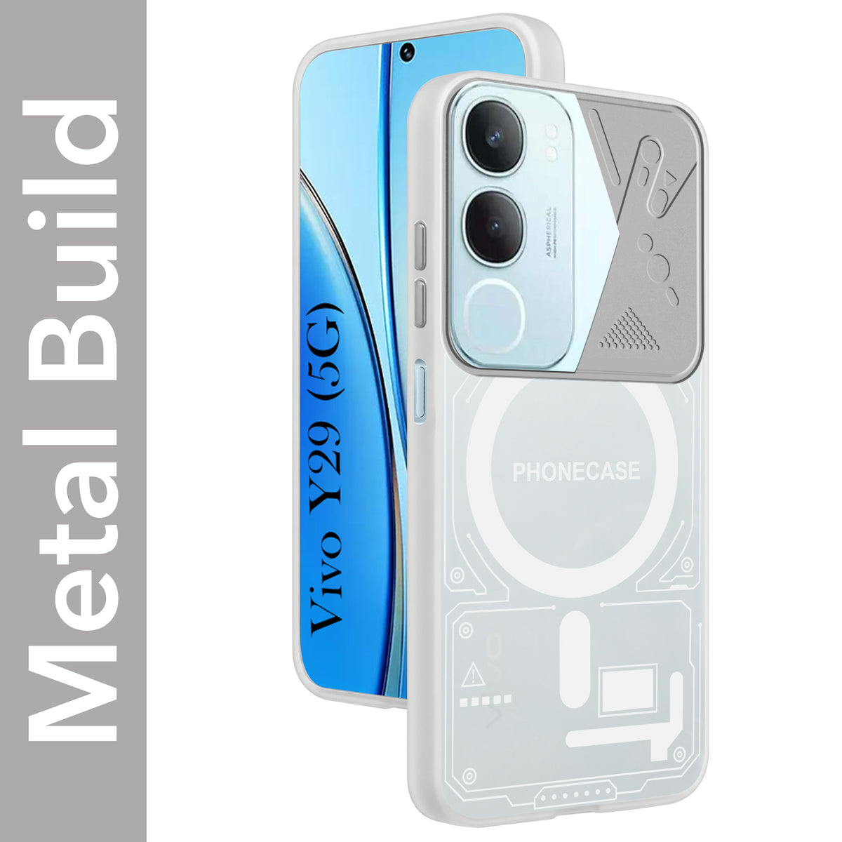 For Vivo Y29 Metallic Back Cover Case (Metallic Camera Protection & Buttons | Translucent Milky Shade | Hard Polycarbonate)