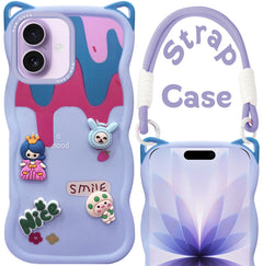 For Apple iPhone 17 Back Case Cover Strap (3D Embossed Figures | Strap Holder | 360* Soft Cushion with Camera Bump)