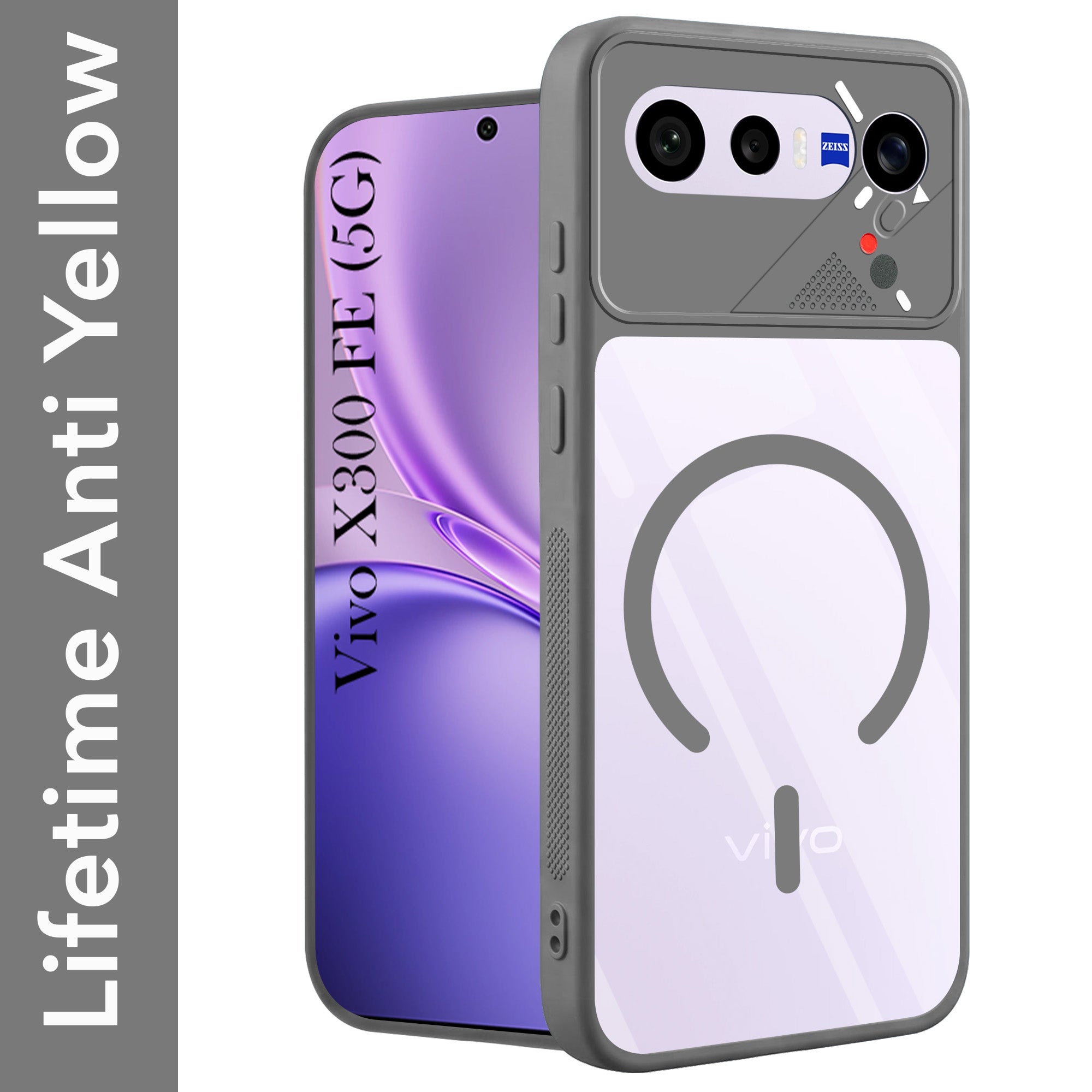 For Vivo X300 FE Back Cover Case Lifetime Anti-Yellow Clear (Camera Protection | Side Grip | Wireless MagSafe Compatible)
