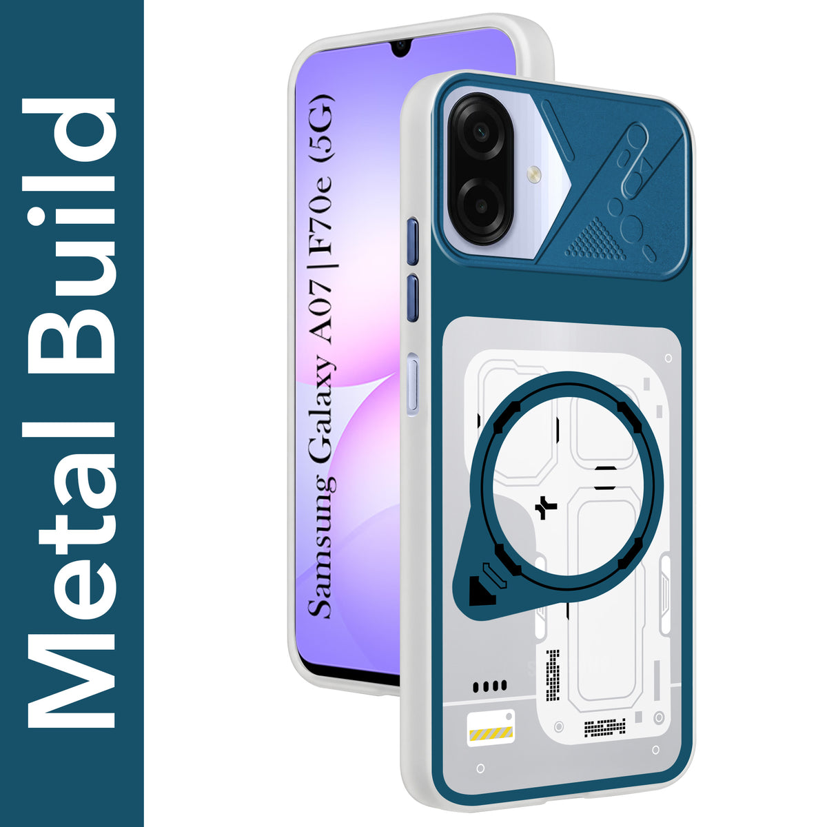 For Samsung Galaxy A07 5G | F70e 5G Metallic Back Cover Case (Metallic Camera Protection & Buttons | Translucent Milky Shade | Hard Polycarbonate)