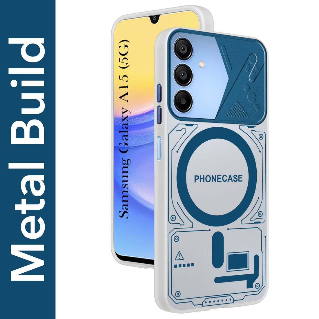 For Samsung Galaxy A15 5G Metallic Back Cover Case (Metallic Camera Protection & Buttons | Translucent Milky Shade | Hard Polycarbonate)