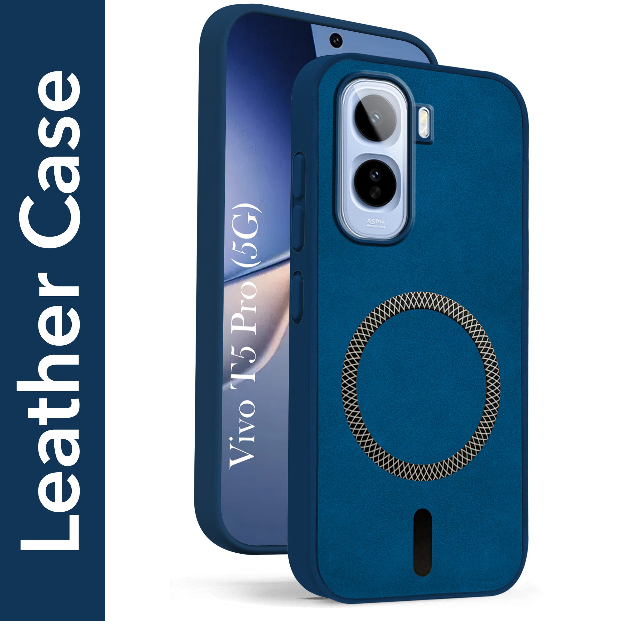 For Vivo T5 Pro 5G Back Cover Case Leather Finish (MagSafe Compatible Wireless Charging | Soft Touch | Camera Bump Protection)
