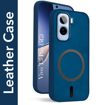 For Vivo T5 Pro 5G Back Cover Case Leather Finish (MagSafe Compatible Wireless Charging | Soft Touch | Camera Bump Protection)