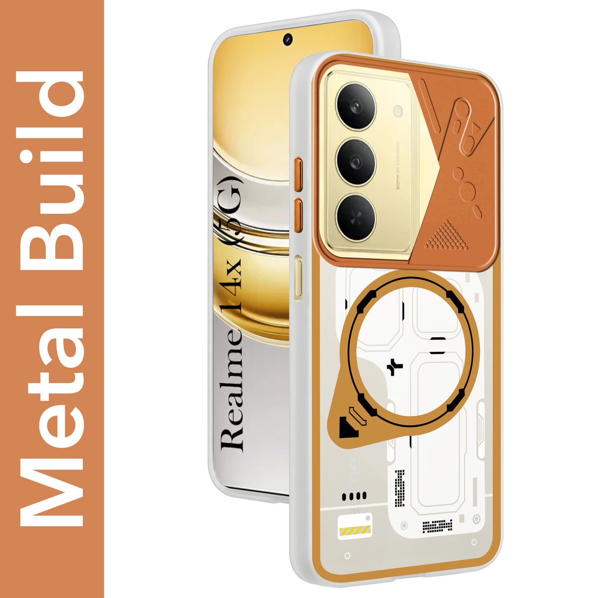 For Realme 14X Metallic Back Cover Case (Metallic Camera Protection & Buttons | Translucent Milky Shade | Hard Polycarbonate)