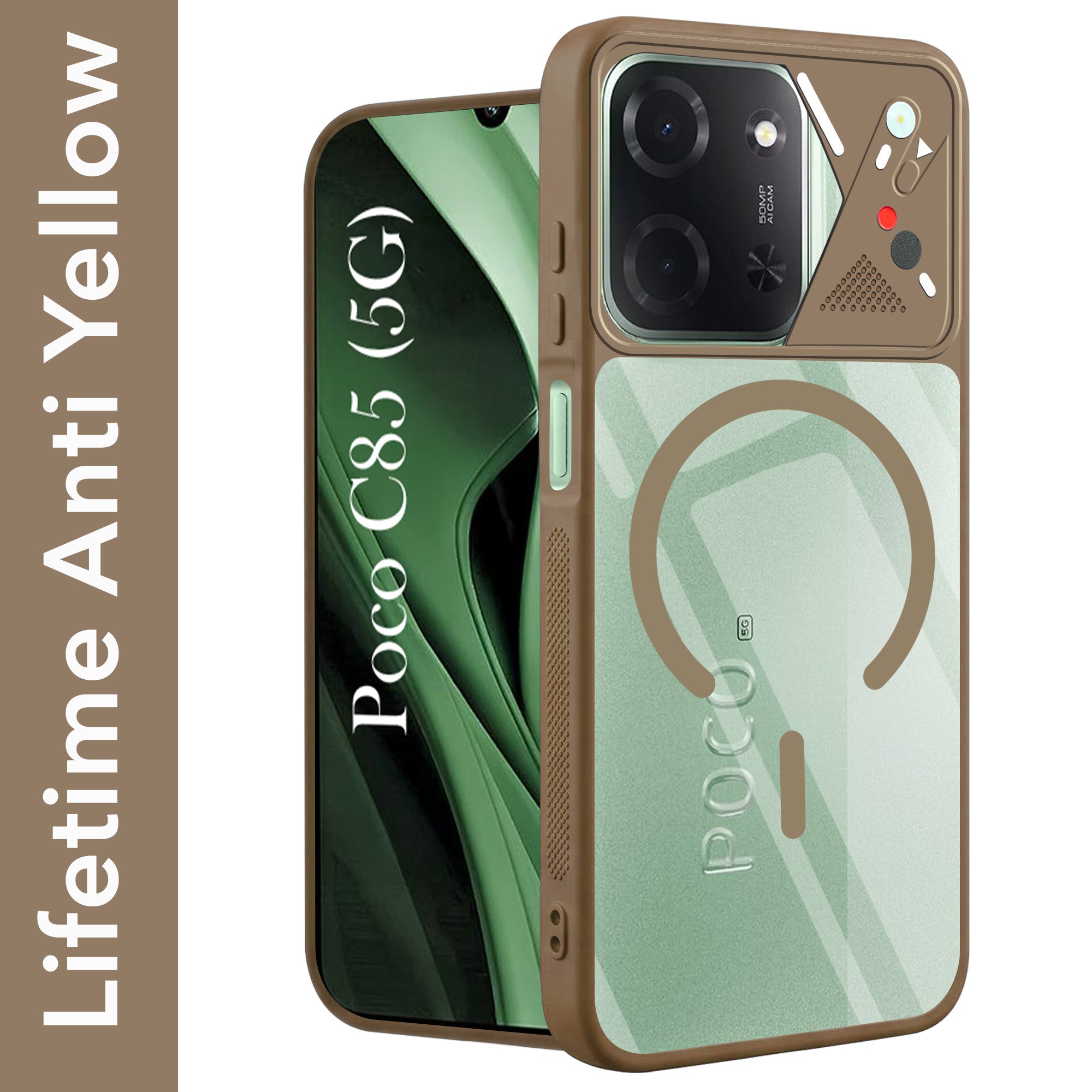 For Poco C85 5G Back Cover Case Lifetime Anti-Yellow Clear (Camera Protection | Side Grip | Wireless MagSafe Compatible)