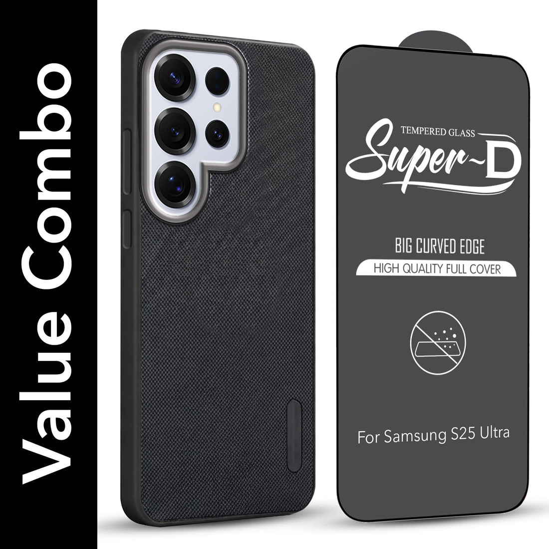 For Samsung Galaxy S25 Ultra Combo (Textured Grip Design | Micro-Fiber Cloth Inside | Oleophobic Coating Screen Glass)