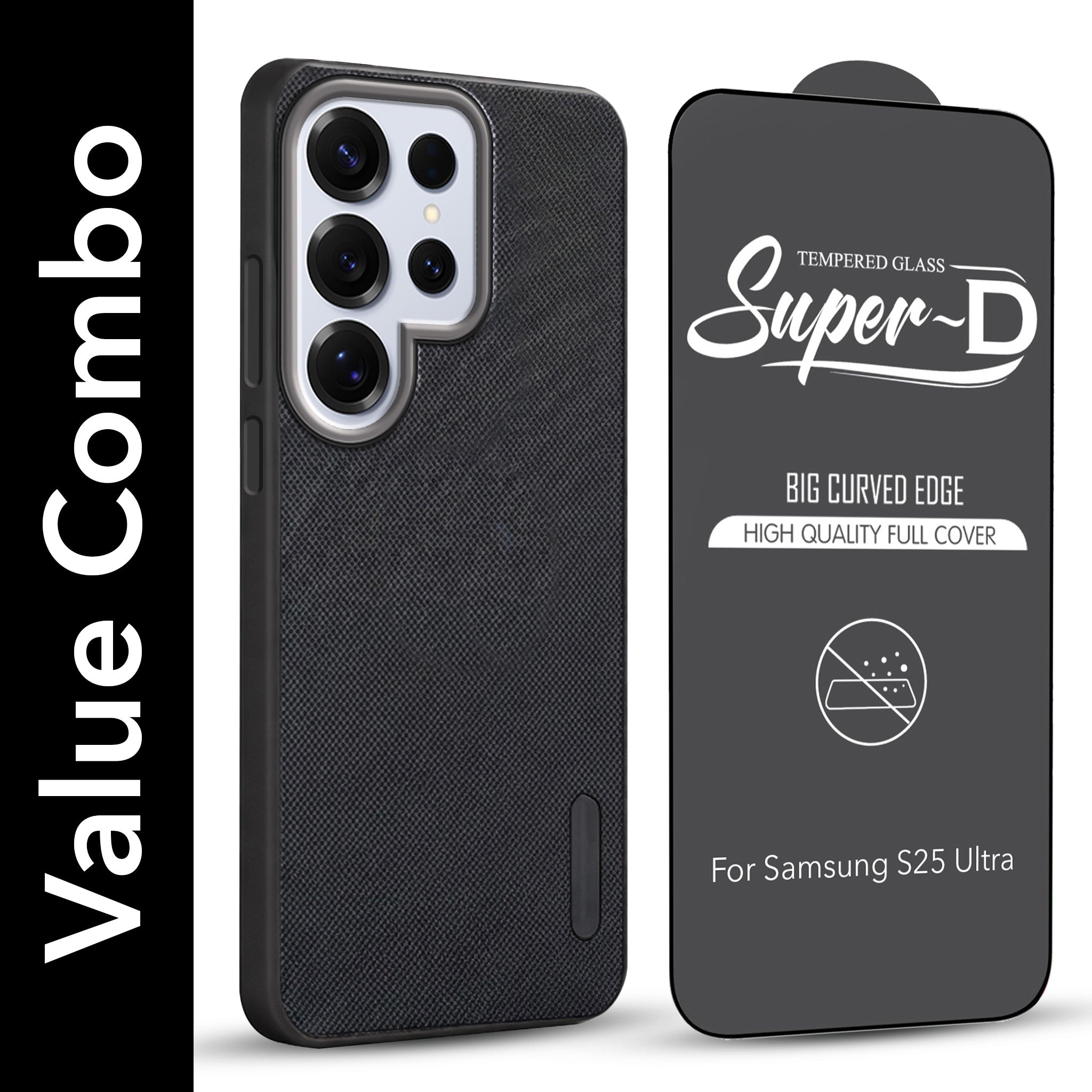 For Samsung Galaxy S25 Ultra Combo (Textured Grip Design | Micro-Fiber Cloth Inside | Oleophobic Coating Screen Glass)