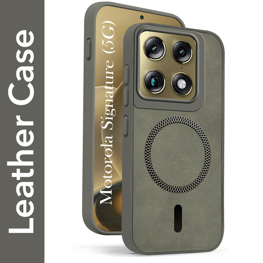 For Motorola Moto Signature 5G Back Cover Case Leather Finish (MagSafe Compatible Wireless Charging | Soft Touch | Camera Bump Protection)