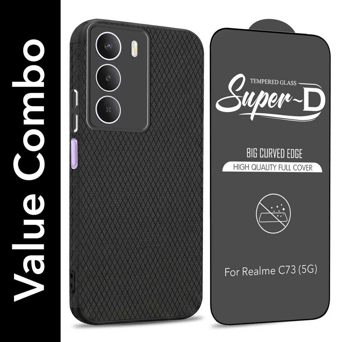 For Realme C73 Combo with Back Cover and 9H Tempered Glass (Liquid Silicone | Camera Protection | Oleophobic Coating Screen Glass)