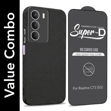 For Realme C73 Combo with Back Cover and 9H Tempered Glass (Liquid Silicone | Camera Protection | Oleophobic Coating Screen Glass)