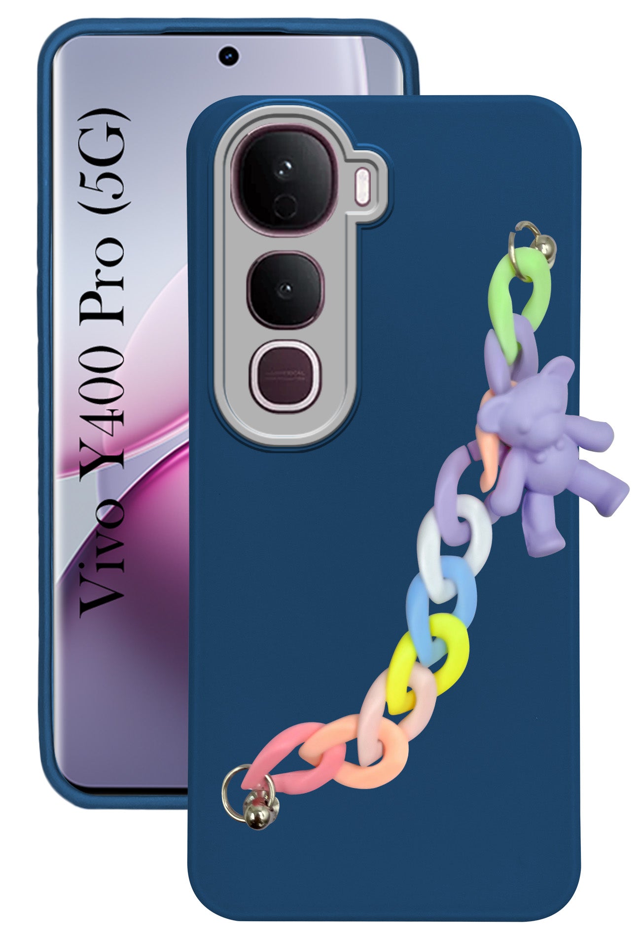 For Vivo Y400 Pro Back Cover Case ( Wrist Hanging Chain | Teddy Bracelet Charms | Dual Color Matte Finish | Full Camera Protection | Sleek and Professional)