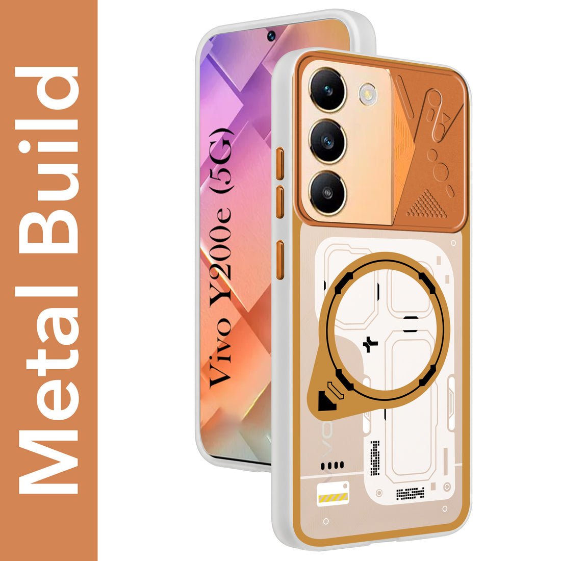 For Vivo Y200e Metallic Back Cover Case (Metallic Camera Protection & Buttons | Translucent Milky Shade | Hard Polycarbonate)