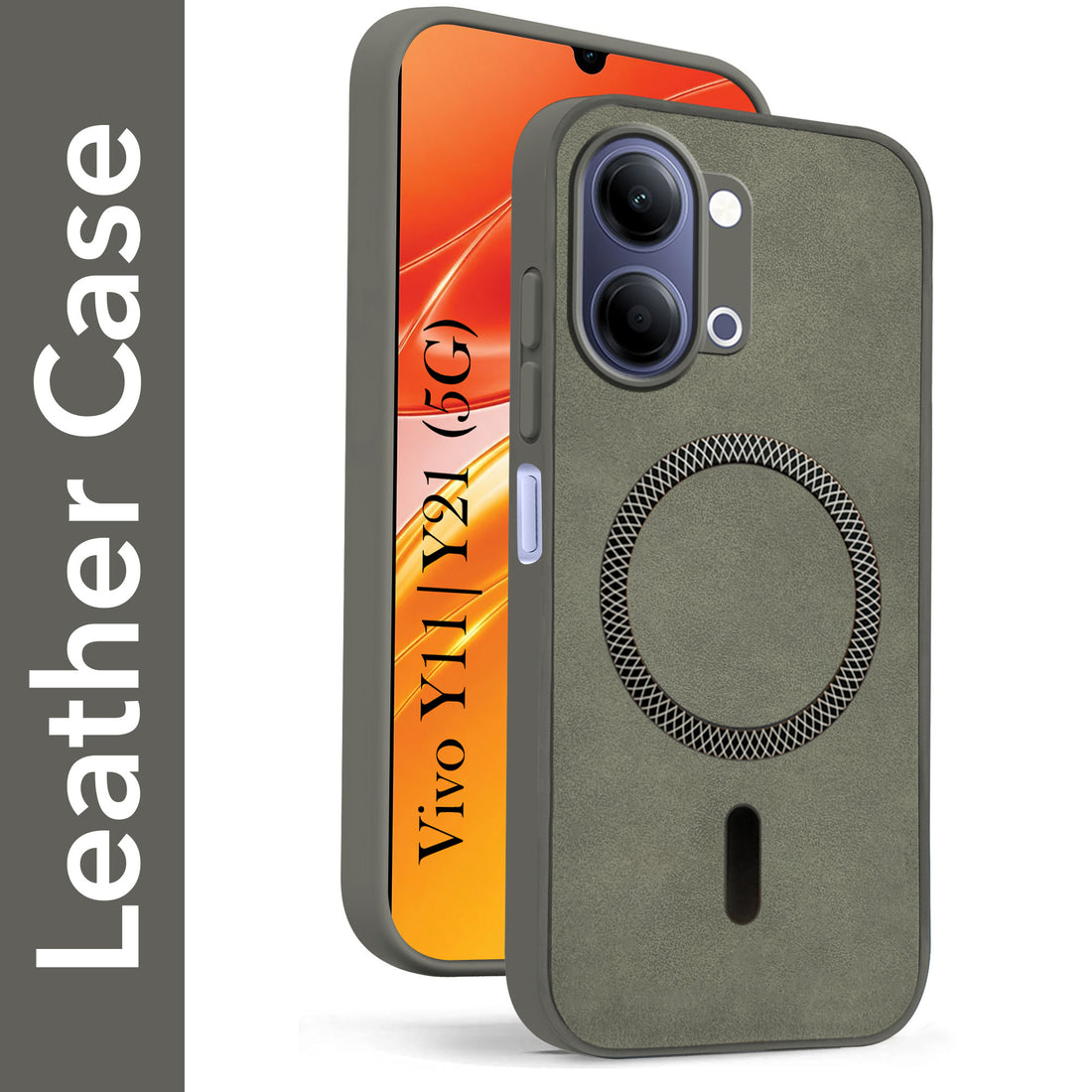 For Vivo Y11 | Vivo Y21 5G Back Cover Case Leather Finish (MagSafe Compatible Wireless Charging | Soft Touch | Camera Bump Protection)