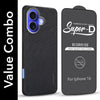 For Apple iPhone 16 Combo with Back Cover and 9H Tempered Glass (Textured Grip Design | Micro-Fiber Cloth Inside | Oleophobic Coating Screen Glass)