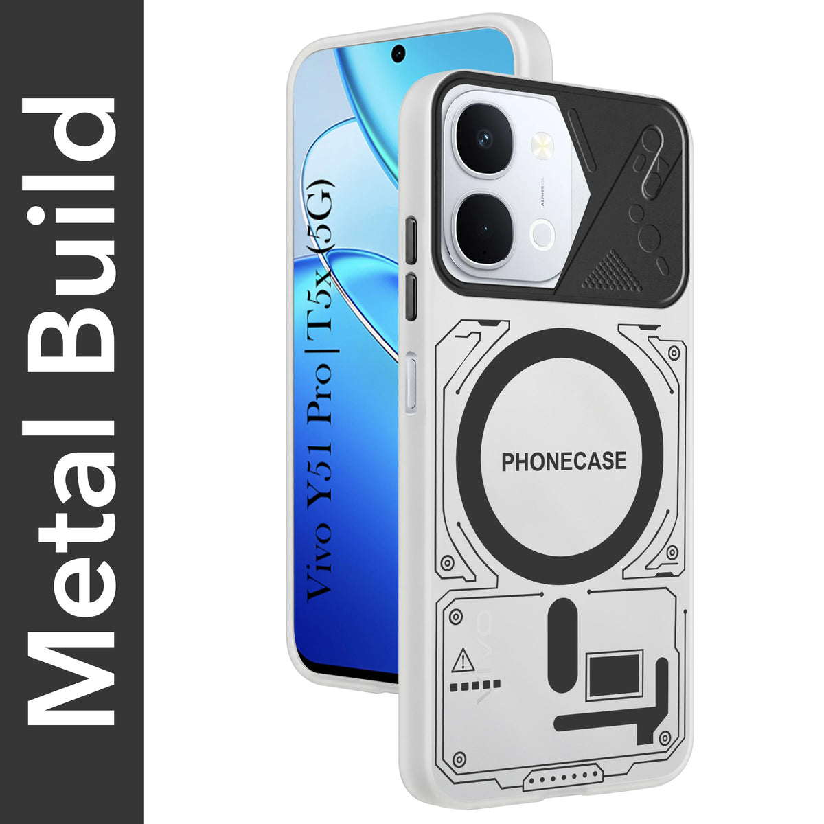 For Vivo Y51 Pro 5G | Vivo T5x Metallic Back Cover Case (Metallic Camera Protection & Buttons | Translucent Milky Shade | Hard Polycarbonate)