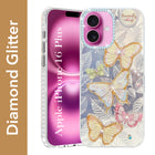 For Apple iPhone 16 Plus Back Cover Case (Luxury Floral Glitter Cute Butterfly | Diamond Studded Camera Bump | Girls & Women Design)