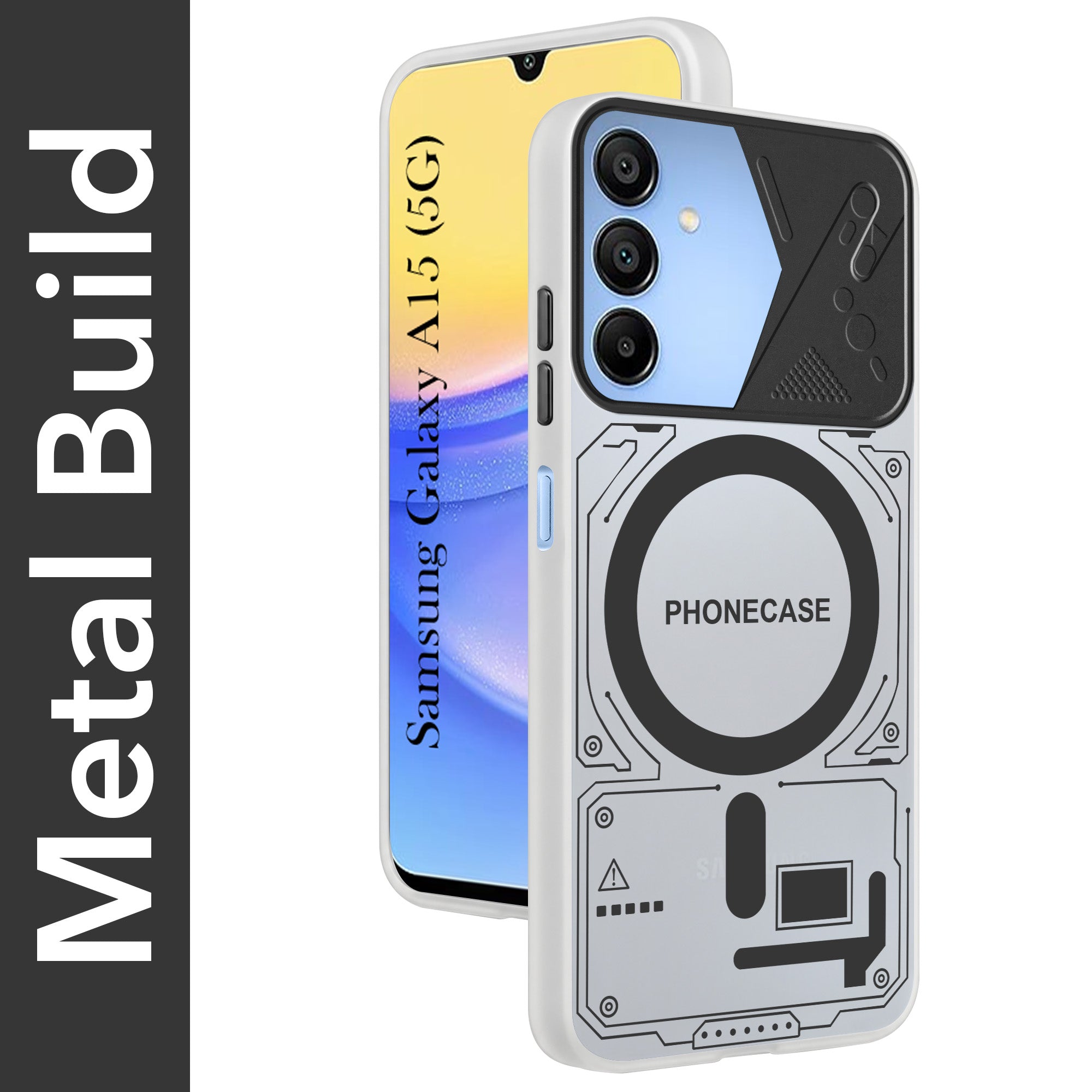 For Samsung Galaxy A15 5G Metallic Back Cover Case (Metallic Camera Protection & Buttons | Translucent Milky Shade | Hard Polycarbonate)