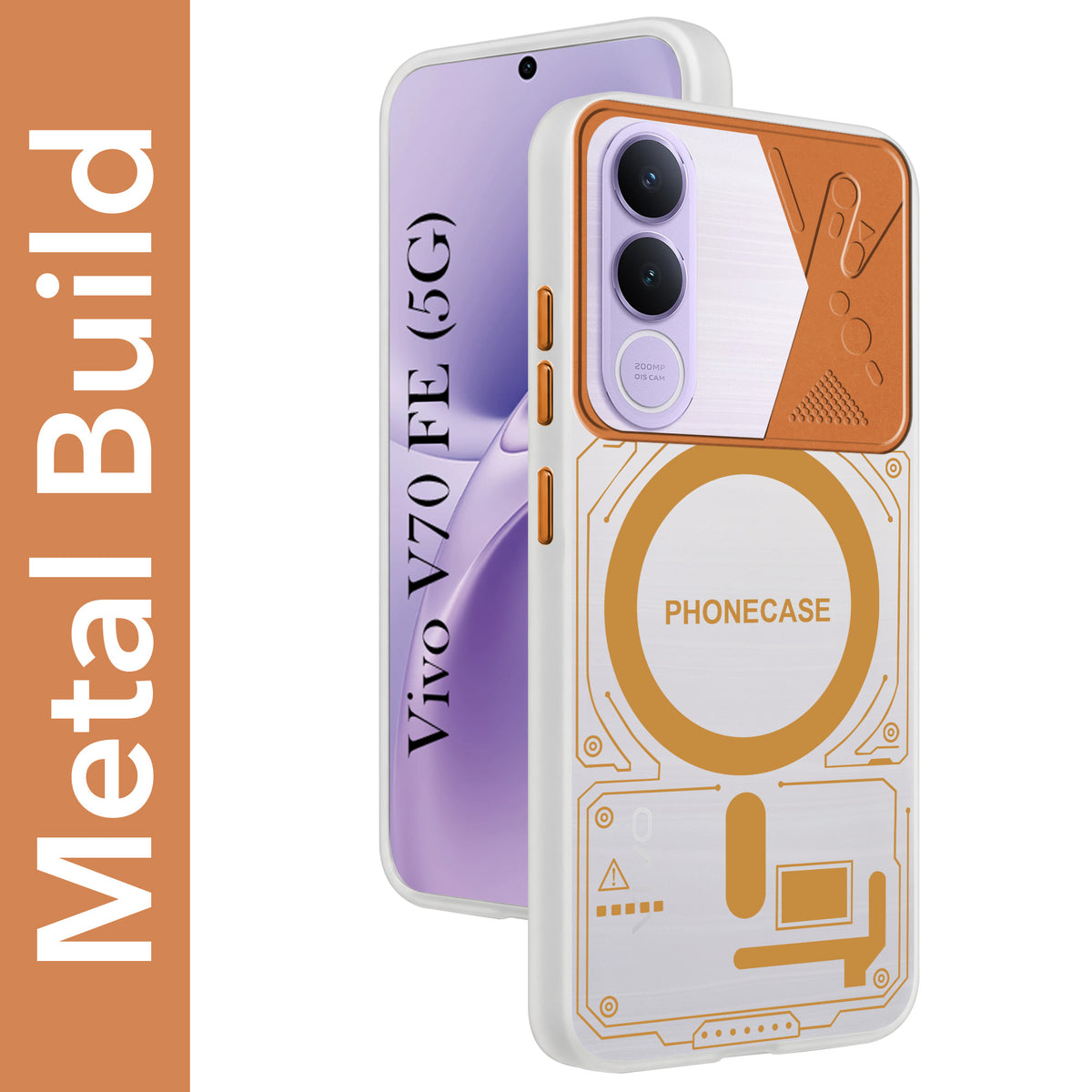 For Vivo V70 FE 5G Metallic Back Cover Case (Metallic Camera Protection & Buttons | Translucent Milky Shade | Hard Polycarbonate)