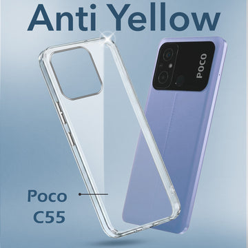 For Poco C55 Back Cover Case Lifetime Anti-Yellow Clear (Sleek Hard Crystal | Shockproof and Camera Protection)