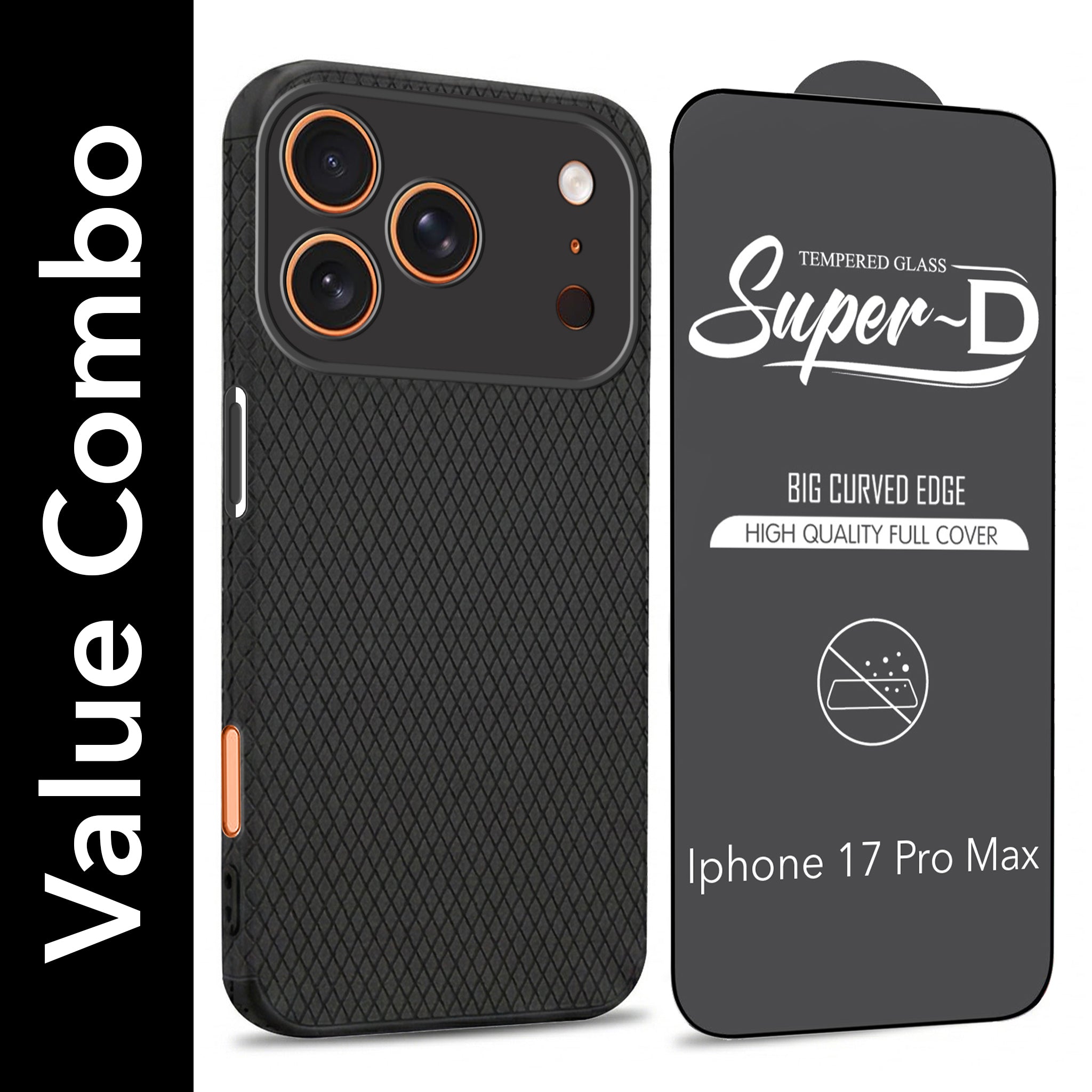 For Apple iPhone 17 Pro Max Combo with Back Cover and 9H Tempered Glass (Liquid Silicone | Camera Protection | Oleophobic Coating Screen Glass)