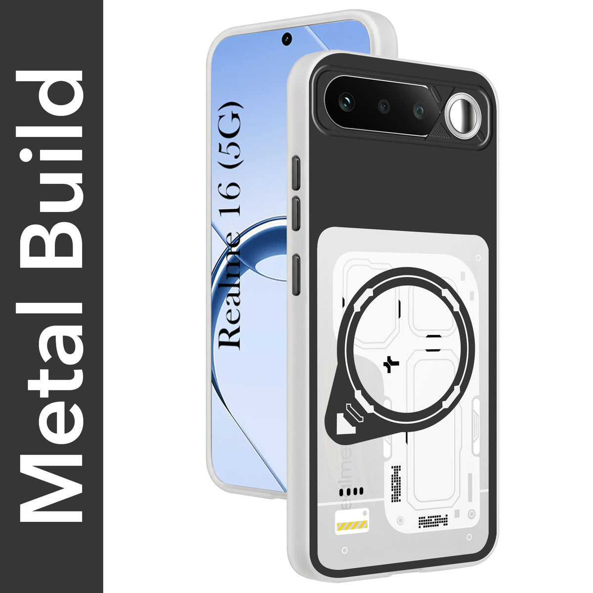 For Realme 16 Metallic Back Cover Case (Metallic Camera Protection & Buttons | Translucent Milky Shade | Hard Polycarbonate)