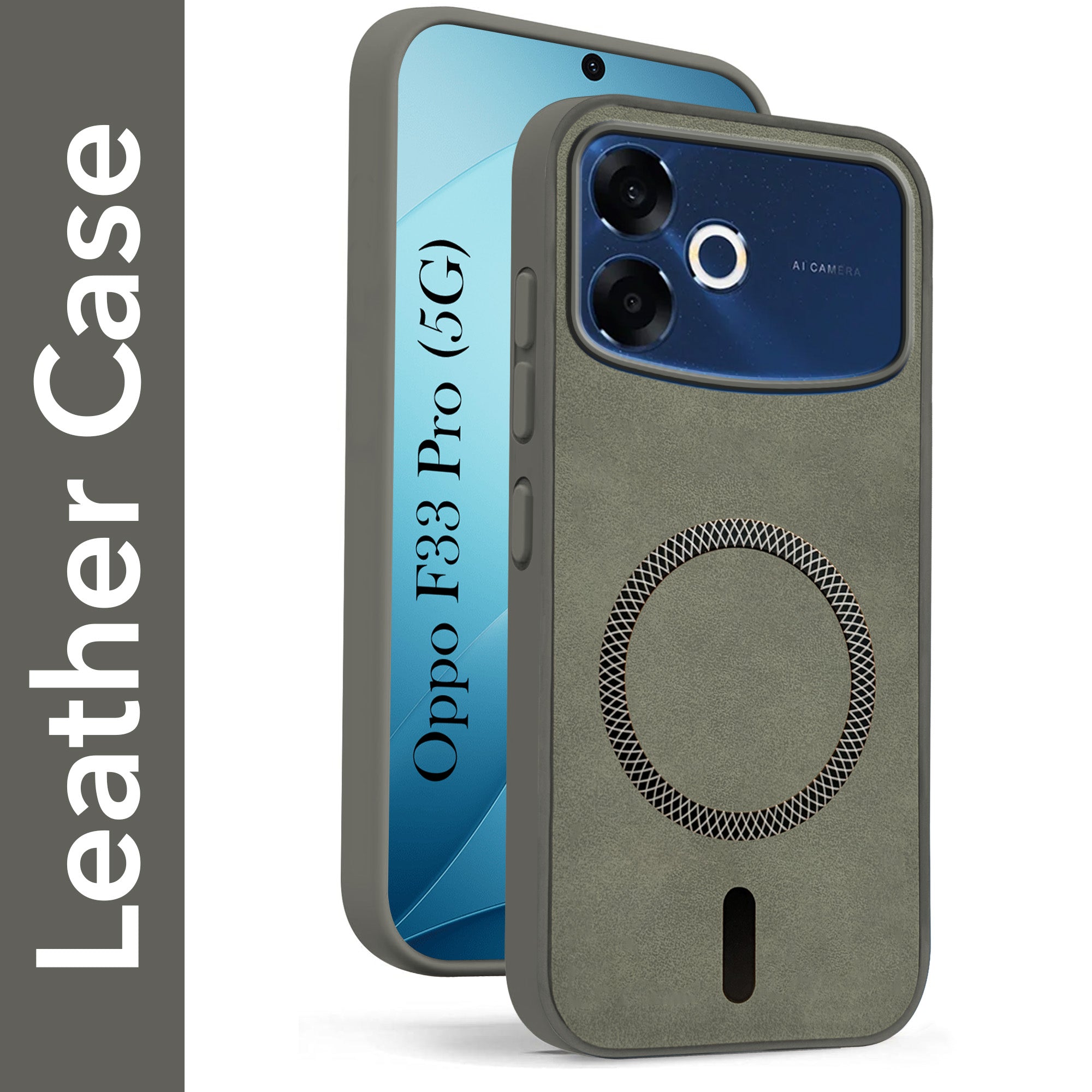 For Oppo F33 Pro 5G Back Cover Case Leather Finish (MagSafe Compatible Wireless Charging | Soft Touch | Camera Bump Protection)