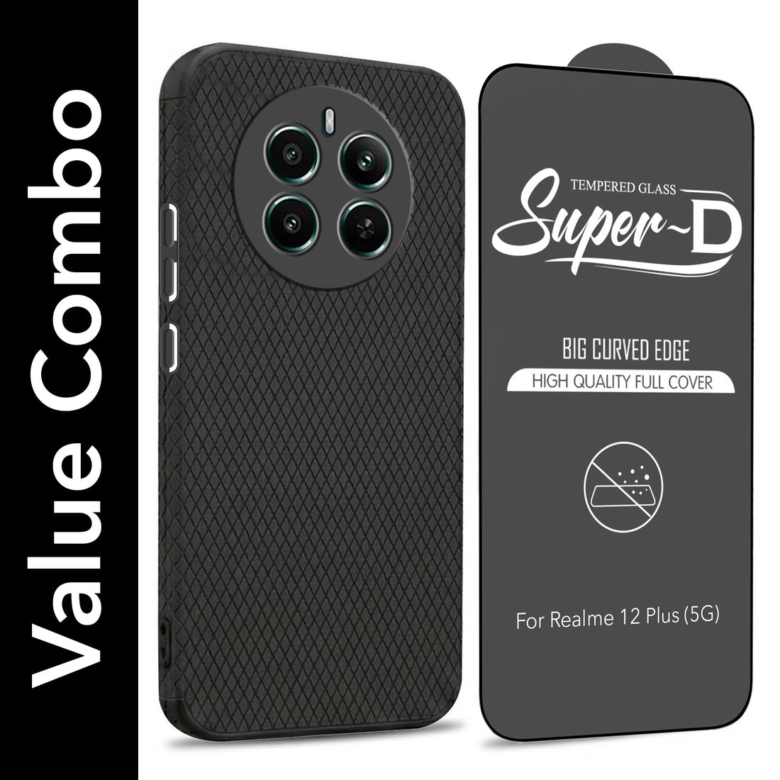 For Realme 12 Plus Combo with Back Cover and 9H Tempered Glass (Liquid Silicone | Camera Protection | Oleophobic Coating Screen Glass)