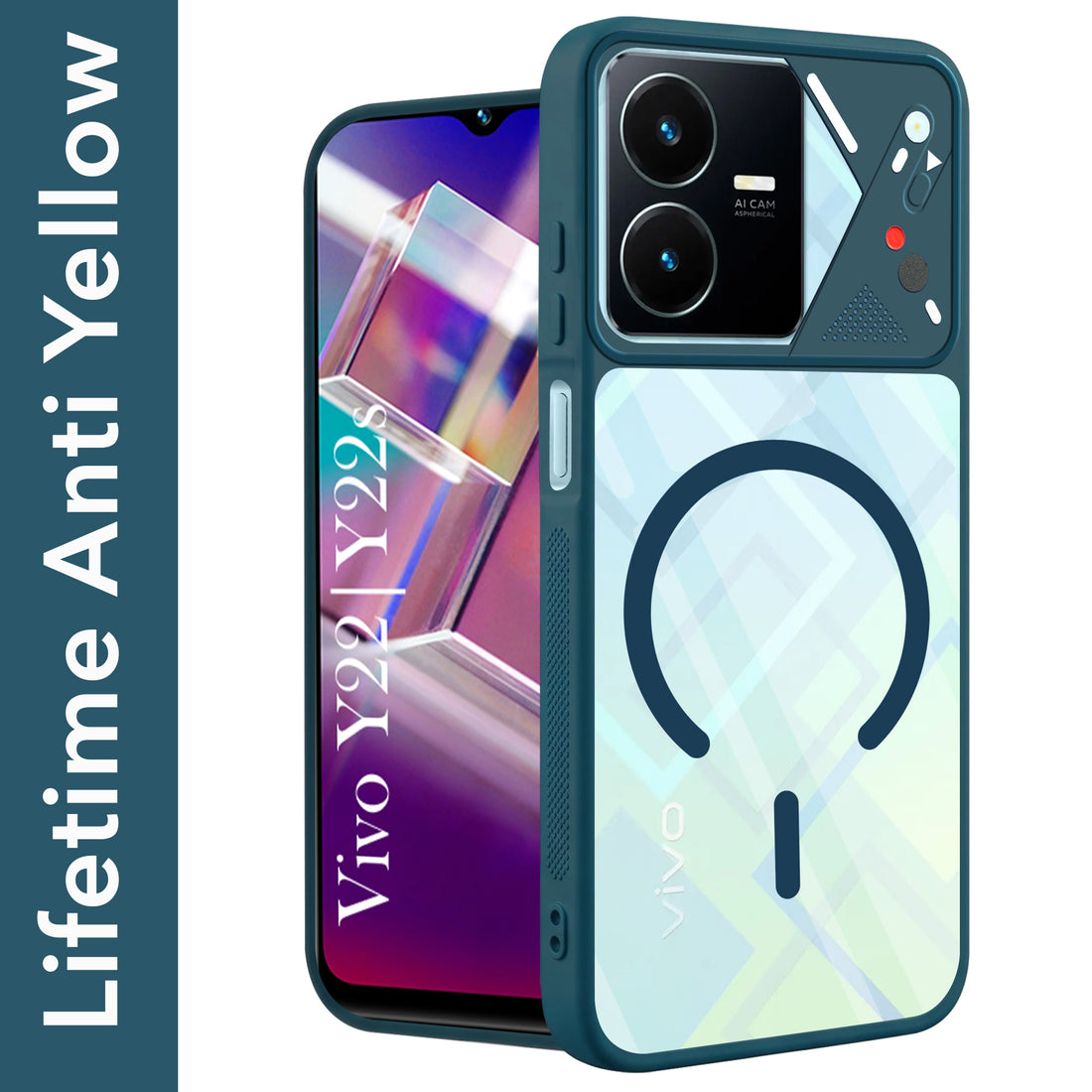 For Vivo Y22 | Vivo Y22s Back Cover Case Lifetime Anti-Yellow Clear (Camera Protection | Side Grip | Wireless MagSafe Compatible)