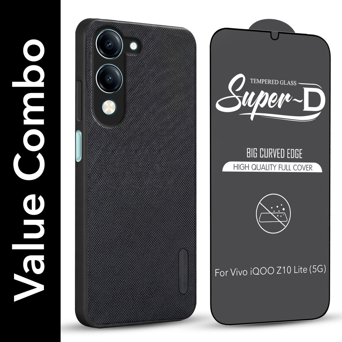 For Vivo iQOO Z10 Lite Combo (Textured Grip Design | Micro-Fiber Cloth Inside | Oleophobic Coating Screen Glass)