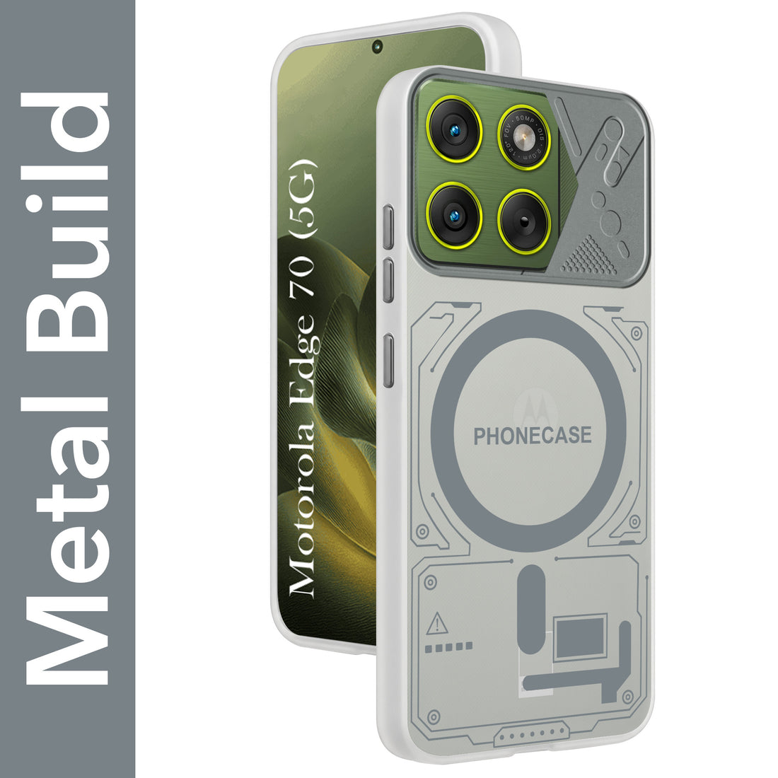 For Motorola Moto Edge 70 Metallic Back Cover Case (Metallic Camera Protection & Buttons | Translucent Milky Shade | Hard Polycarbonate)