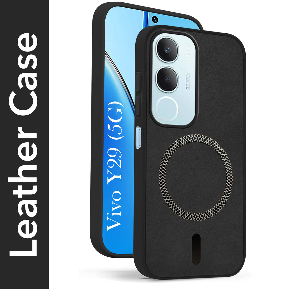 For Vivo Y29 Back Cover Case Leather Finish (MagSafe Compatible Wireless Charging | Soft Touch | Camera Bump Protection)