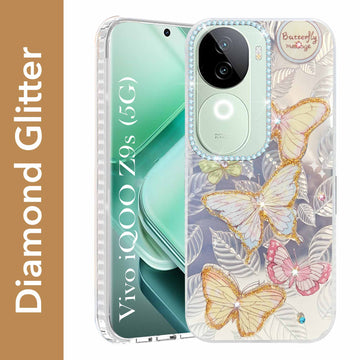 For Vivo iQOO Z9s  Back Cover Case (Luxury Floral Glitter Cute Butterfly | Diamond Studded Camera Bump | Girls & Women Design)
